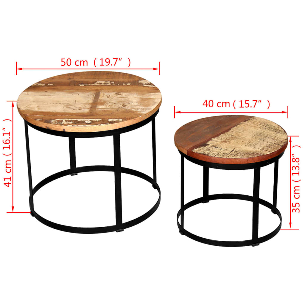 2 Piece Coffee Table Set Solid Reclaimed Wood Round 40 Cm 50 Cm
