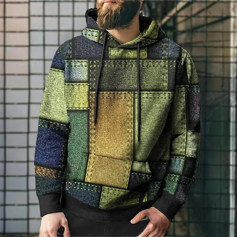 Simulationsnähte Karomuster 3D-gedruckte Kapuzensweatshirts für Herren Colorblock-Pullover Street Unisex-Oberteile Unisex-Hoodies