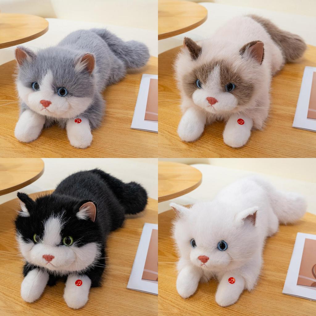 Simulated Cat Plush Doll With Sound Function Children Companion Toy For Kids And Teens Gift