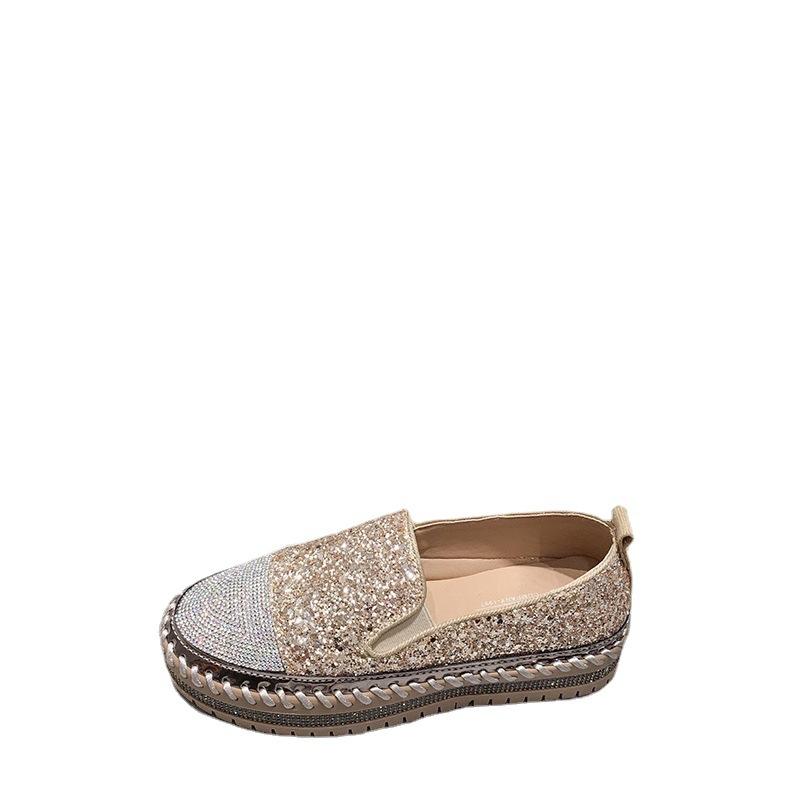 Spring large size casual single shoes women's new shoes platform flat bottom rhinestone fashion women's shoes