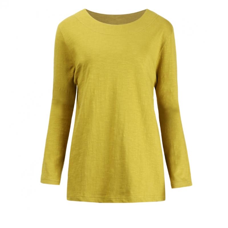 Shop Women Slub Spring AuTumn Round Neck Solid T shirT Dai Wsh 1001 Black