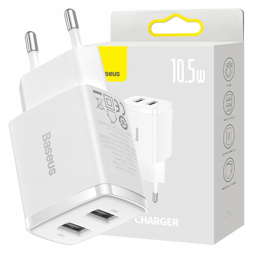 Ładowarka Sieciowa Baseus Compact Quick Charger, 2X Usb, 10.5W (Biała)