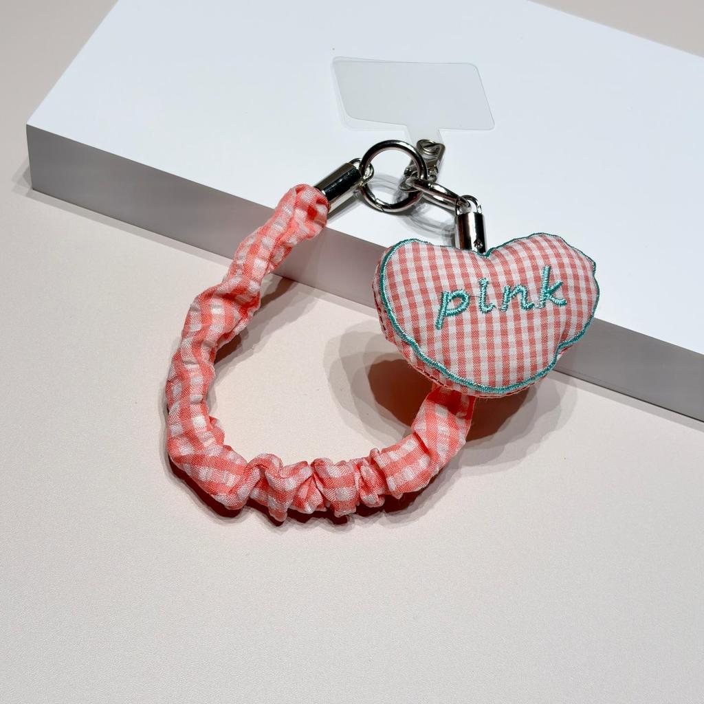 Plaid Fabric Phone Wrist Strap & Keychain with Elastic Hair Tie
