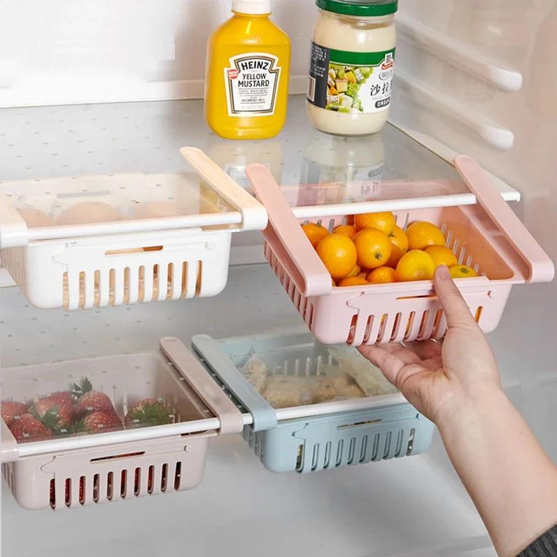 4pcs Retractable Fridge Food Organizer Kitchen Organizer Refrigerator Storage Rack Fridge Freezer Shelf Storage Drawer Container