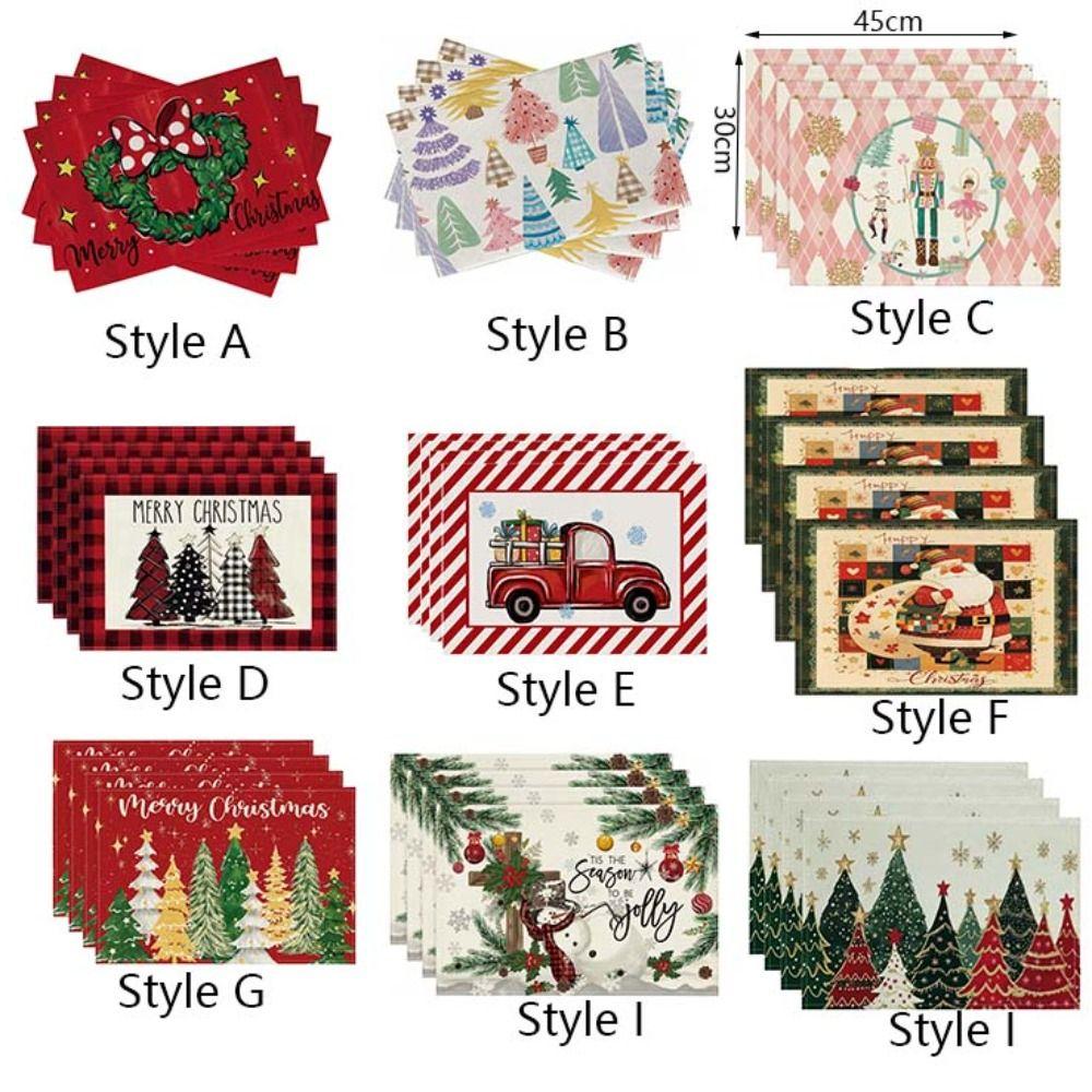 4pcs Linen Christmas Placemat Rectangular Tableware Pad Dining Decoration Table Mat  Party