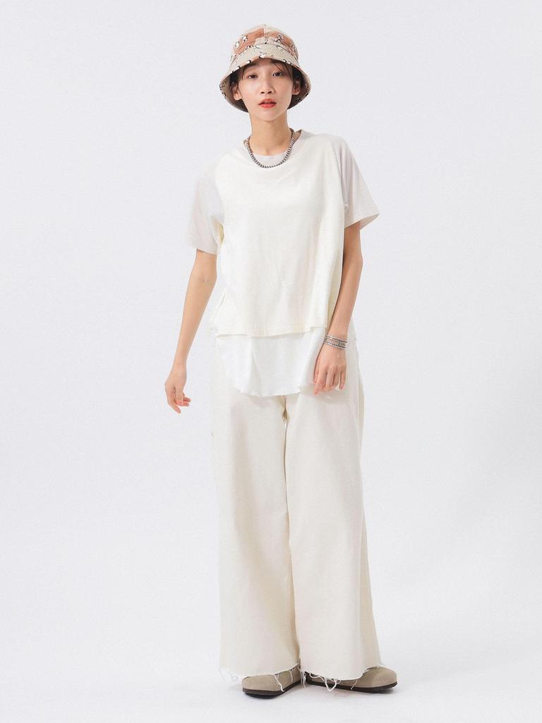 Beams Boy S/S Layered Short Sleeve Tee, Women's, Beige, Free Size