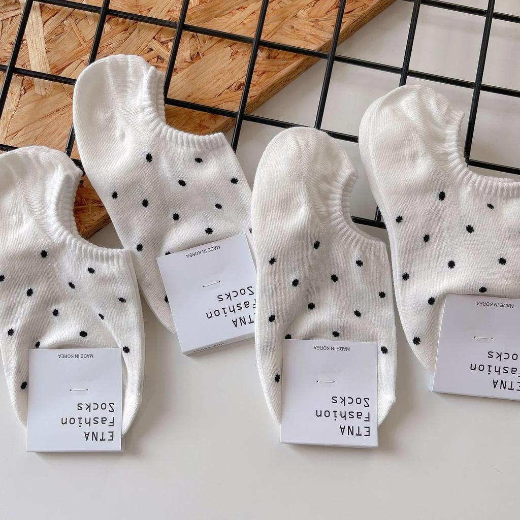 Cotton Polka Dot Boat Socks for Women Spring Summer New Fashion Non-slip Breathable Invisible Spotted Short Low Ankle Stockings