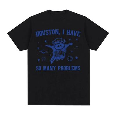 Grappig Retro Houston Ik Heb Zoveel Problemen Meme T-shirt Wasbeer in de Ruimte Grappig T-shirt Heren Dames Mode Esthetisch T-shirt