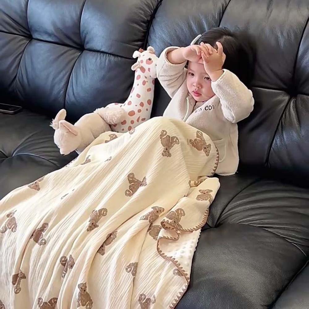 Soft Baby Bean Blanket Bear Printed Nap Sleeping Rug Cover Blanket for Infant  Bedroom