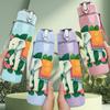 1PC Elephant Green Leaf Floral Print 750ml Color Plastic Sports Water Bottle Leakproof Flip Straw Lid Suitable for Sports Office Home Use