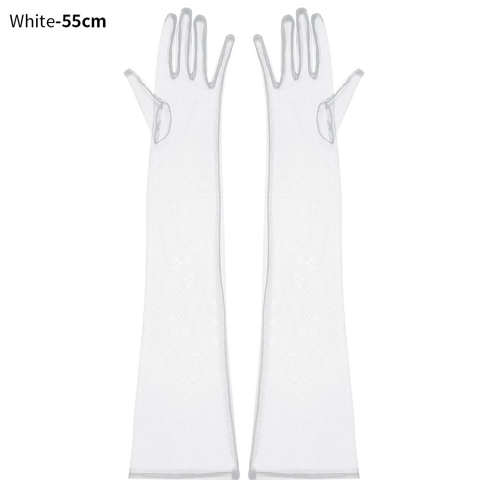 Women Sexy Lace Gloves White Mesh Tulle Gloves Lady Summer Sunscreen Mittens For Lady Driving Gloves Thin Elbow Long Gloves