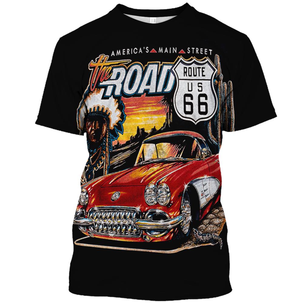 

US Route 66 Мужская футболка Лето Буква Принт Футболки с коротким рукавом 2023 Новая уличная одежда O Neck Винтажная одежда Пуловер оверсайз