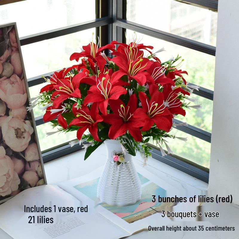 Bouquet Artificiale di Rose, Gigli e Girasoli per Decorazione del Soggiorno o del Tavolo da Pranzo
