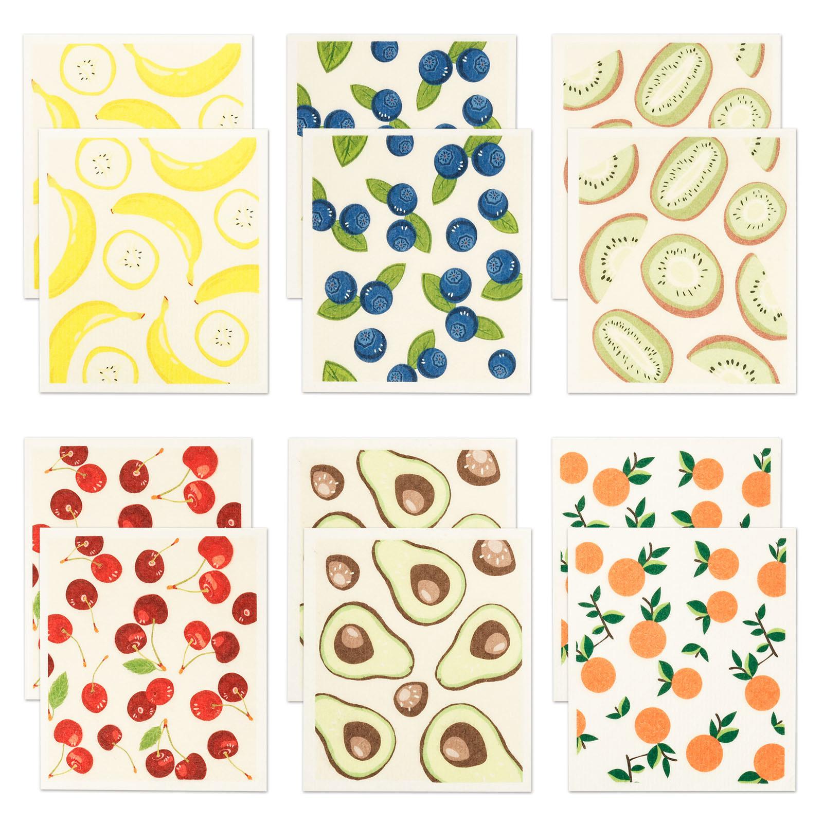 

5/6/12 Pcs Kitchen Dishcloth Household Non-stick Dishcloths Cellulose Cotton Quick Drying Plant Animal Print Bowl Cleaning Cloth