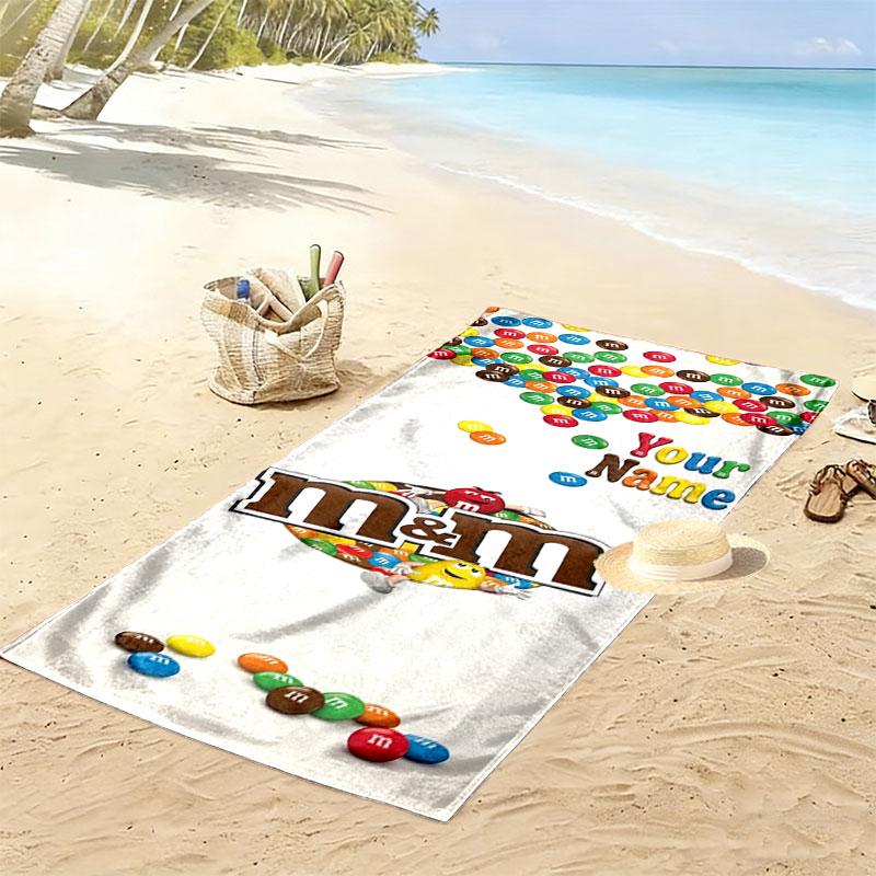 M&M's Custom Name Print Beach Towel, Large Soft Quick Dry Towel for Beach Camping Swimming