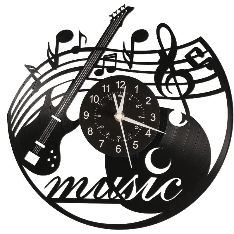 Guitar Music Style Vinyl Record Wall Clock Instrument Melody Art Wall Watch Rock Music Guitar Home Decoration Gift Wall Clock