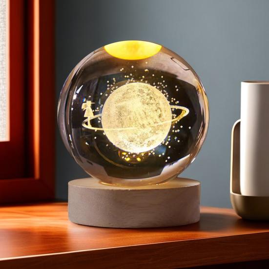 Faux Crystal Ball Night Light 3D Space/Cloud/Astronaut Engraved Clear Ball with LED Light for Bedroom Living Room Birthday Gift for Teens Boys Girls