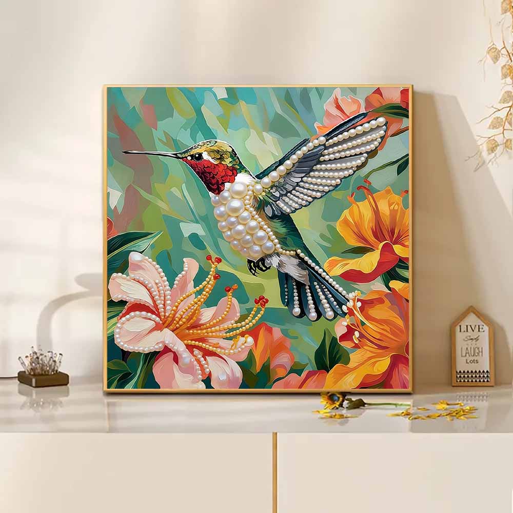 DIY Handmade Hummingbird Pearl Art Kit 30x30cm Frameless Floral Pearl Diamond Painting, Creative Craft Kit for Home Wall Decor & Hobby Lovers