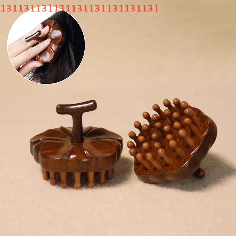 Natural Sandalwood Multi-Functional Head Massager Comb Scalp Therapy Circular Tooth Guasha Scraping Body Massager for Relaxation
