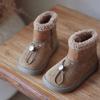 Girls' Winter Cotton & Leather Boots with Fleece Lining, Soft Soles, Thickening Design - Warm Snow Boots