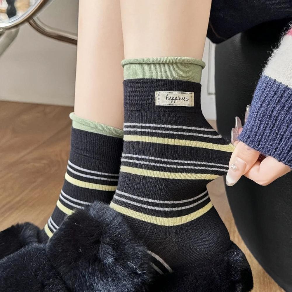 Japanese Women Socks Autumn and Winter Korean Color Matching Middle Tube Socks Casual Fashion Striped Knitted Cotton Long Socks