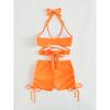 Sexy High Waist Two-piece Bikini Women's Solid Hollow Swimsuit Cross Gathered Swimwear Summer Drawstring Beach Bathing Suit