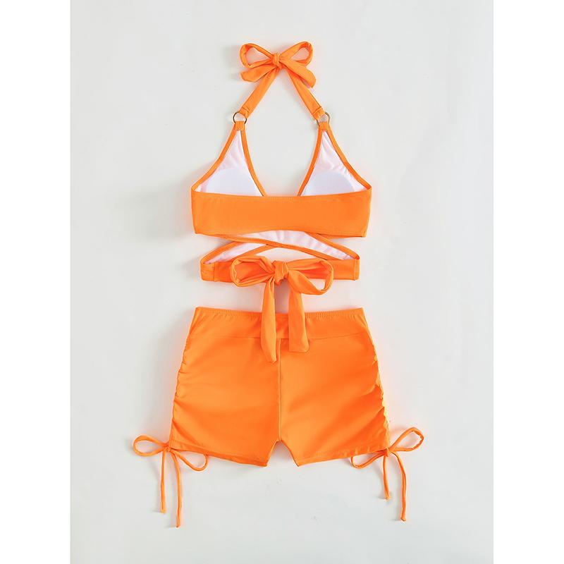Sexy High Waist Two-piece Bikini Women's Solid Hollow Swimsuit Cross Gathered Swimwear Summer Drawstring Beach Bathing Suit