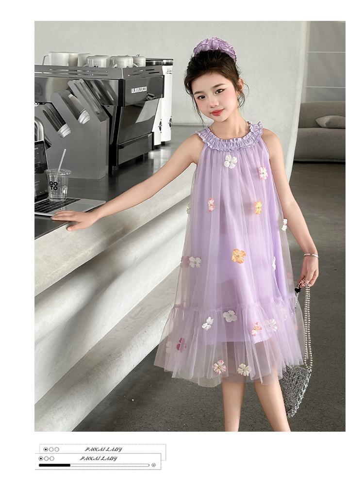 Girls' Blue Dress Summer Dress 2026 New Stylish Girls' Summer Mesh Princess Dress Children's Summer Dress