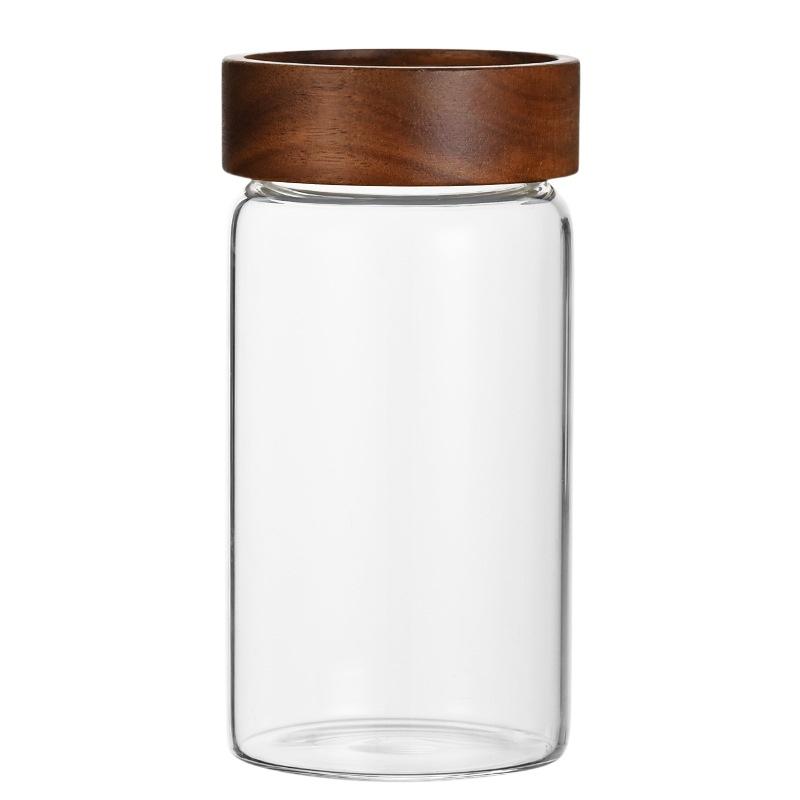 With Wood Lid Food Storage Jars Candy Dried Jars Household Organizer Coffee Beans Sealed Tank Transparent Glass Container