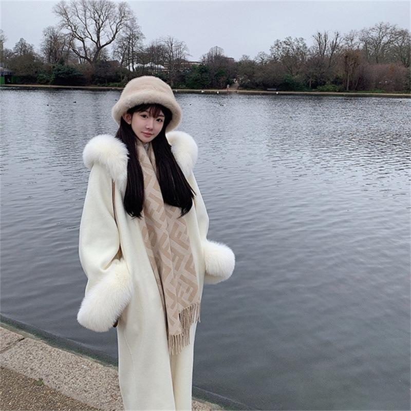 

Autumn and winter new high-end fox fur double-sided cashmere coat women s knee wool fur coat L