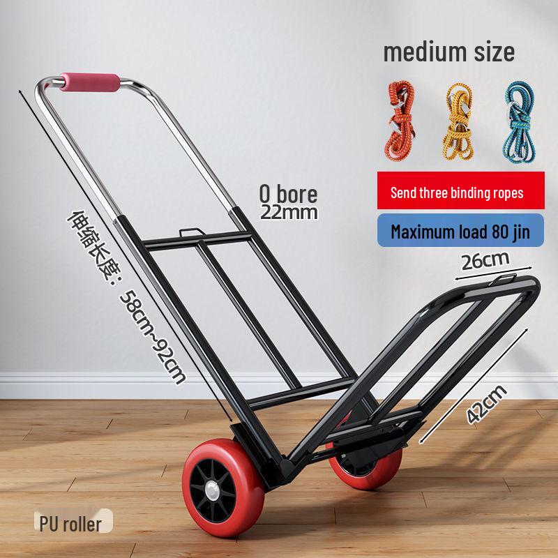 Silent Foldable Flatbed Trolley: Portable Steel Cart with Brake for Household Use