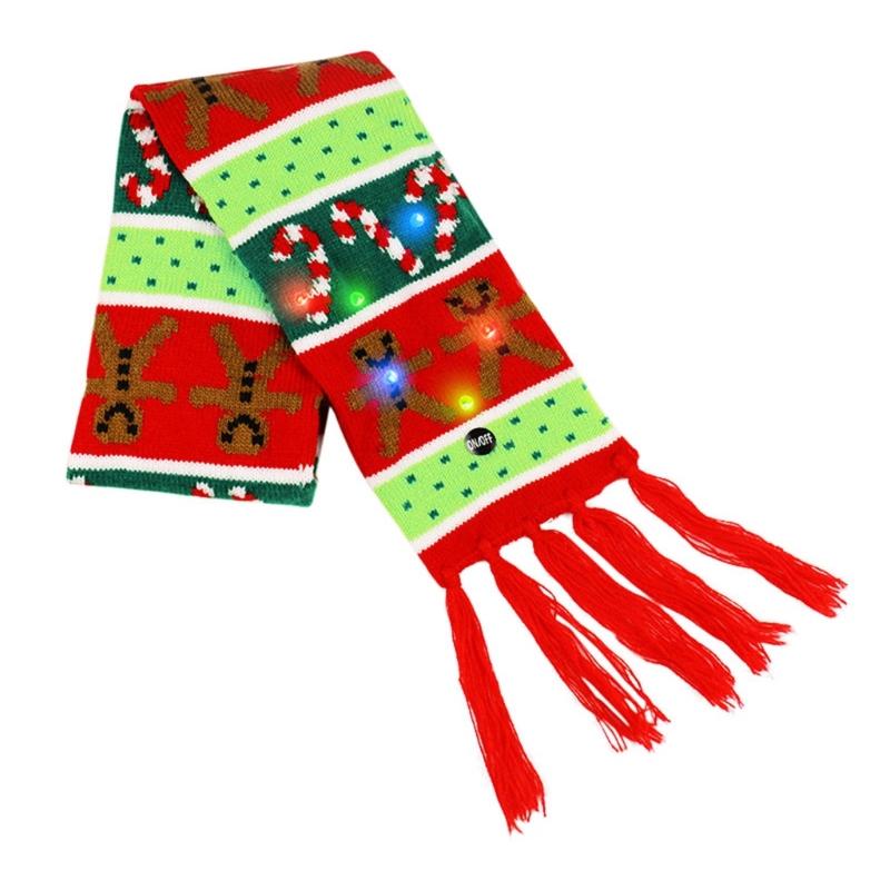 Svítící Santa čepice a šála sada Stylová vánoční pokrývka hlavy Slavnostní vánoční doplňky pro děti a dospělé