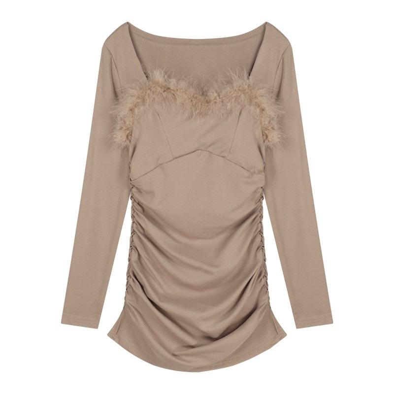 New product fur collar dress for women's autumn pure desire, sexy hip-wrapped mom skirt, short skirt with base and inner skirt.