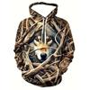 Men's Wolf Printed Casual Pocket Animal Pattern Hoodie