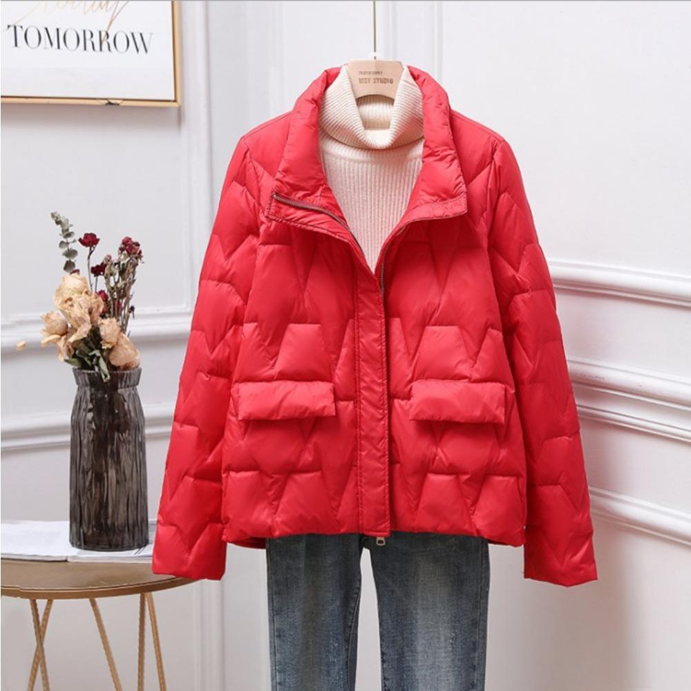 Women's Stand Collar Long Sleeve Loose Fit Casual Lightweight Short Down Jacket Puffer Coat