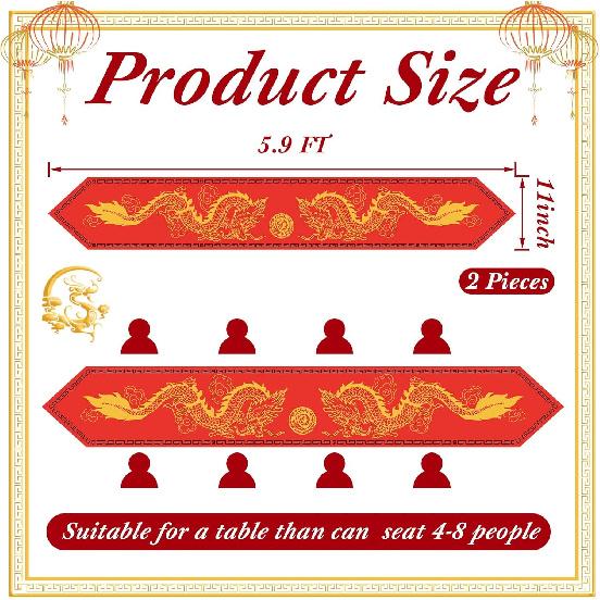 Chinese Dragon Printed Table Runner 11 Inch x 5.9 ft Asian Table Runner Chinese Party Decorations for Spring Festival Party Supplies Kitchen Dining