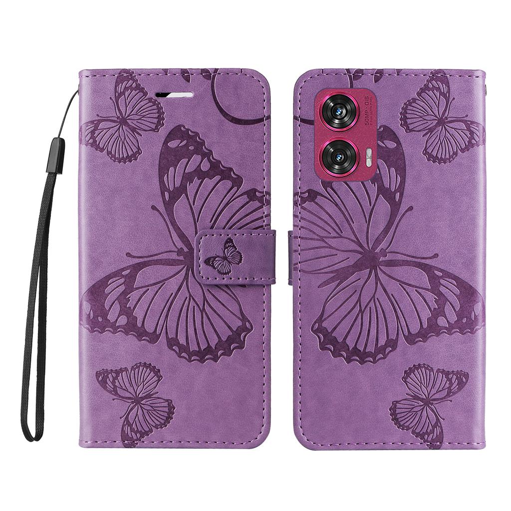 Für Motorola Edge 50 Fusion 5G Brieftasche Hülle Floral Schmetterling Geprägtes Leder Handyhülle Ständer