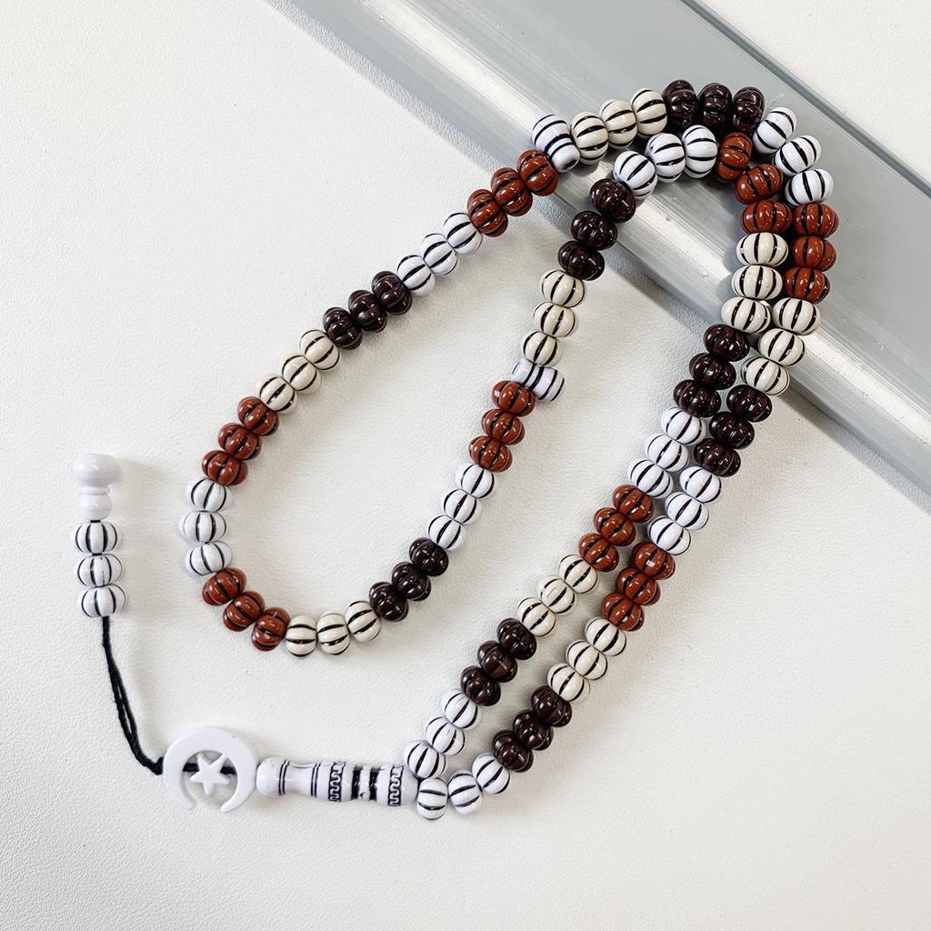Four-Color Acrylic Pumpkin Bead Bracelet: Muslim Prayer String & Middle Eastern Praise Beads