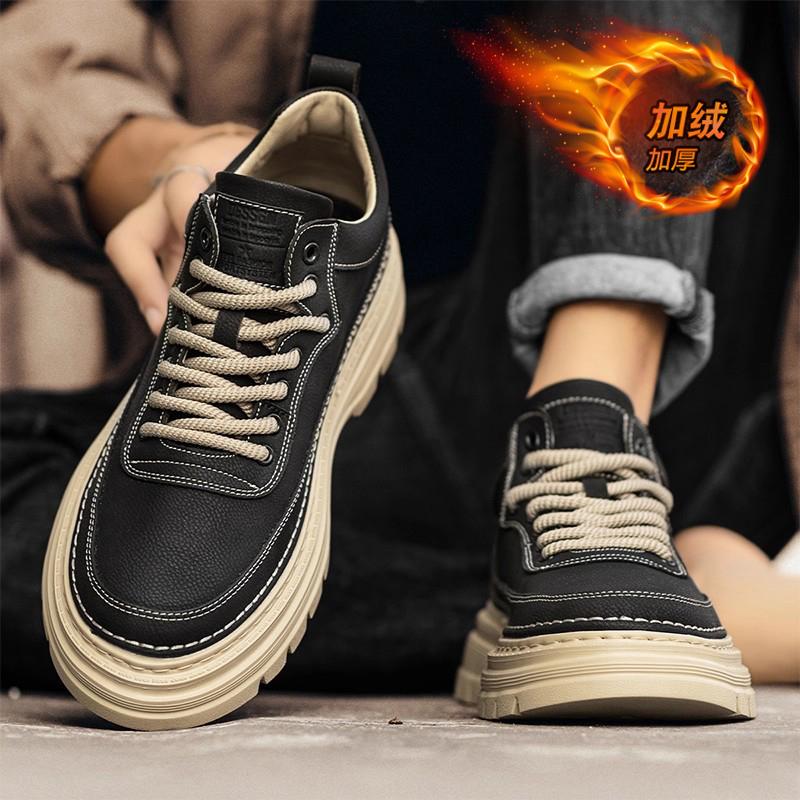 Winter British style board shoes casual leather shoes heightened soft-soled sports low-top Martin boots cotton shoes