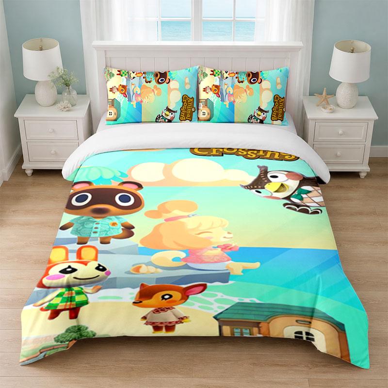 Animal Crossing Bedroom 3Pcs Bedding Set Soft Bed Sheet Pillowcases Home Bedding Decoration