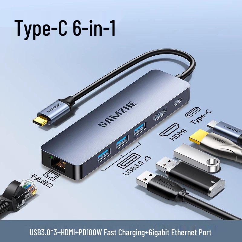 Mountain Lake Type-C Multiport Dock: HDMI, USB, Ethernet, Six-in-One Converter and Splitter