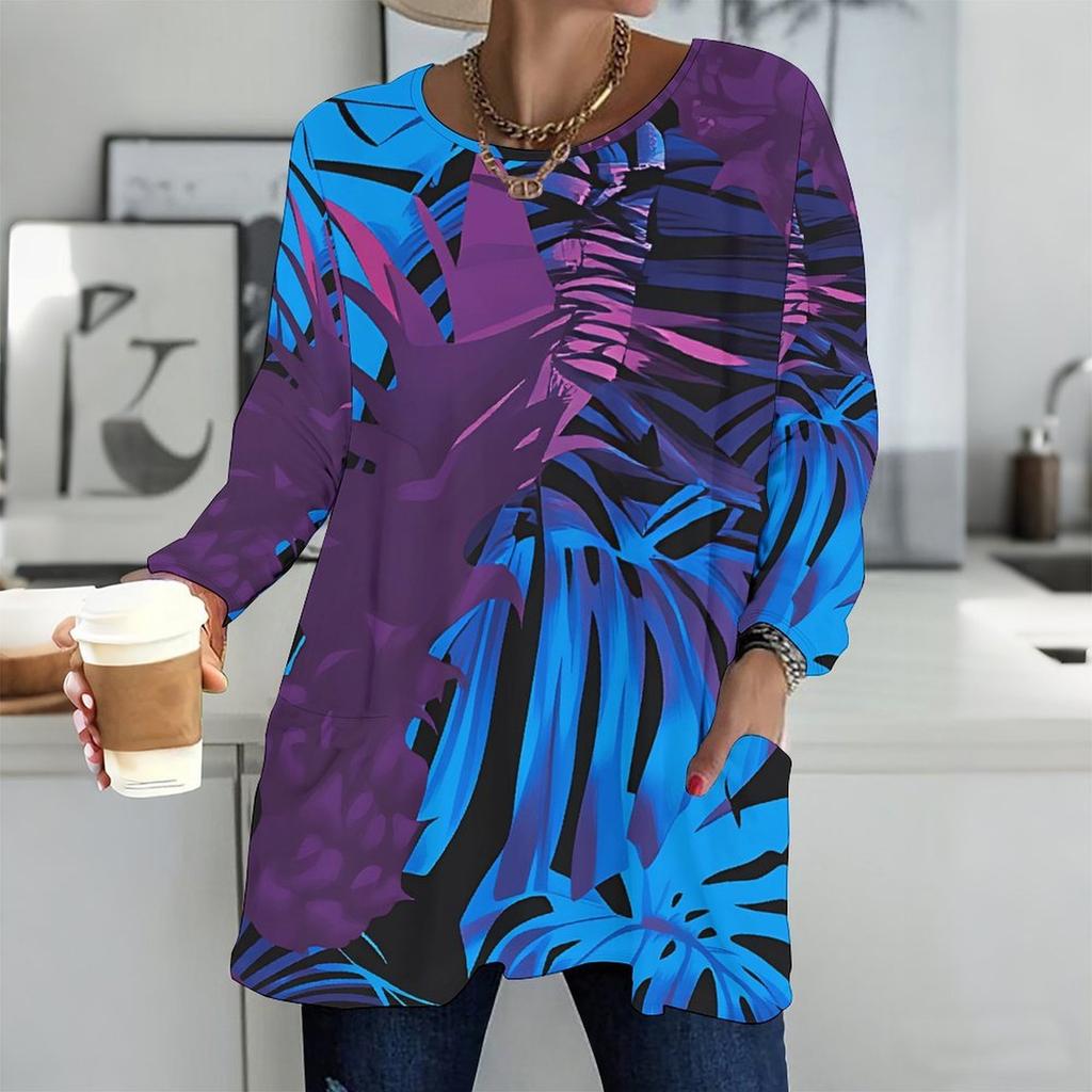 Ladies Round Neck Oversized Long Sleeve Shirt Soft Comfy Tops For Home Loungewear