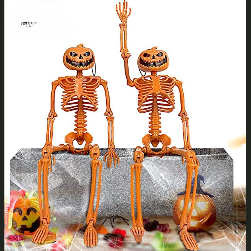 2pcs/set Halloween Spooky Haunted House Decor Realistic Skull Pumpkin Head Moving Skeleton Plastic PP Prop for Party Decoration