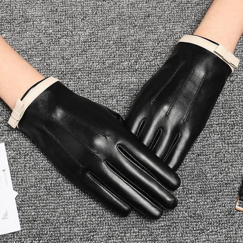 Genuine Leather Gloves Driving Women Warmth Driving Bicycle Sheepskin Touch Screen Windproof Wind Resistance Bike Gloves