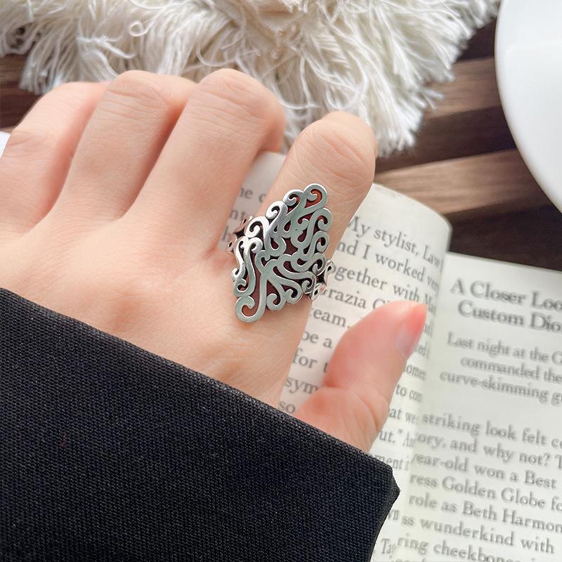

Lan Zhi Punk Silver Ring: Unique, Non-Fading, Open Design for Women Adjustable Opening