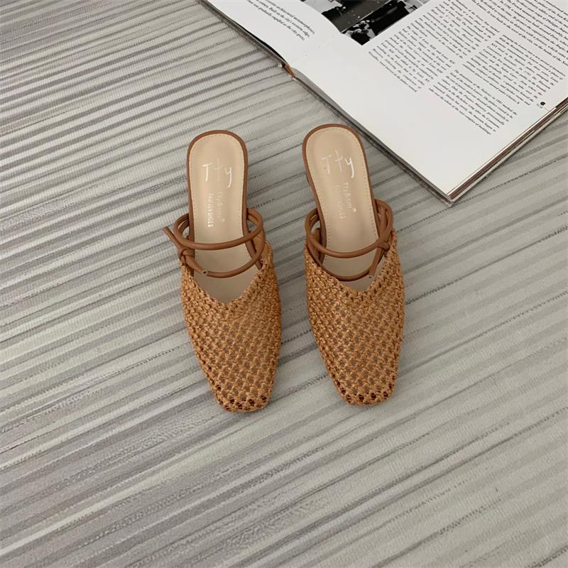Bailamos Summer New Women Slippers Shallow Slip On Women Mules Shoes Square Low Heel Ladies SandalS Casual Outdoor Slides