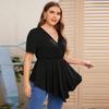 Top Casual da Donna Colorati con Scollo a V, Manica Corta Pieghettata, Taglie Forti