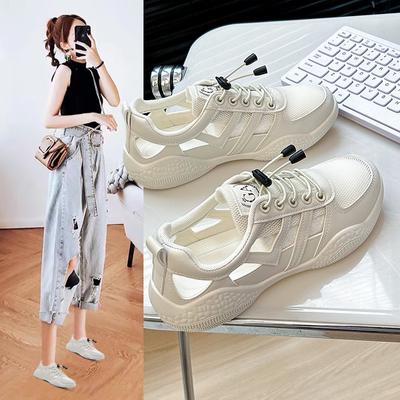 Zapatos blancos transpirables de malla para mujer, versión coreana, zapatos de tabla para estudiantes, zapatos de malla de suela gruesa para mujer.