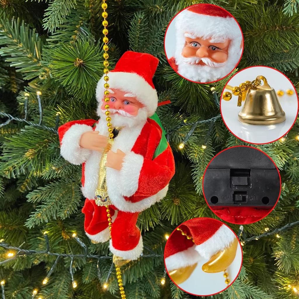 Electric Climbing Santa ClausUp and Down Animated Musical Christmas Figure for Holiday Home Party Xmas Tree Decor
