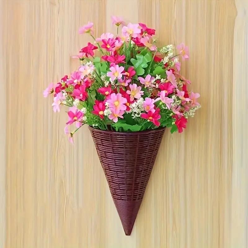 Fioriere a cono da appendere alla parete Marrone Intreccio in Rattan Sintetico Design Vintage Per Decorazioni Floreali da Interno ed Esterno